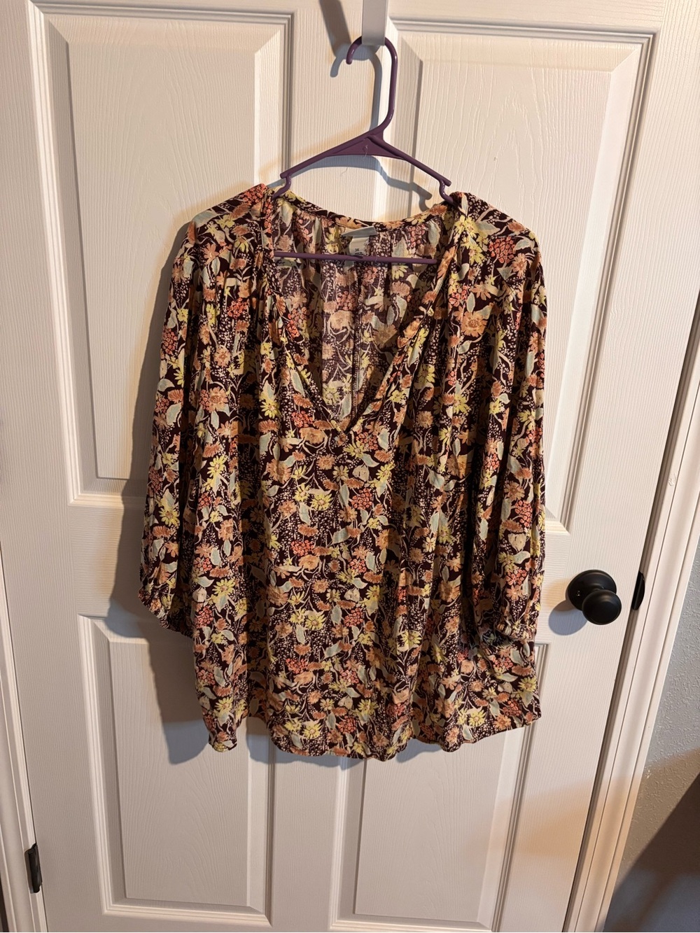 Ava & Viv Brown Floral V-Neck Tunic